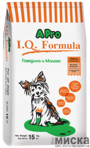 APRO I.Q. FORMULA Корм для щенков со вкусом говядины и молока, 15 кг