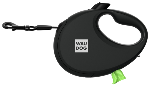 Поводок-рулетка для собак WAUDOG R-leash с контейнером для пакетов, светоотражающая лента, размер L, чёрный фото 2