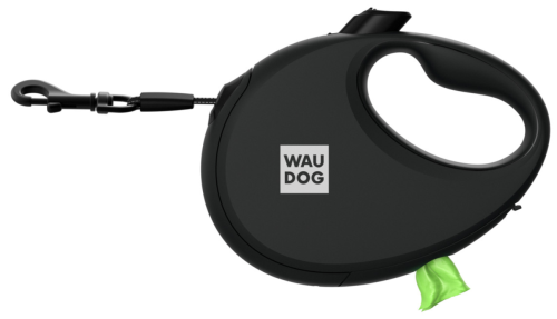 Поводок-рулетка для собак WAUDOG R-leash с контейнером для пакетов, светоотражающая лента, размер M, чёрный фото 2