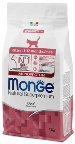 Сухой корм MONGE SUPERPREMIUM KITTEN для котят от 1 до 12 месяцев с говядиной, 1.5 кг фото 2