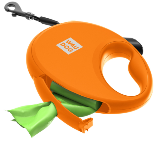 Поводок-рулетка для собак WAUDOG R-leash с контейнером для пакетов, светоотражающая лента, размер S, оранжевый. фото 4