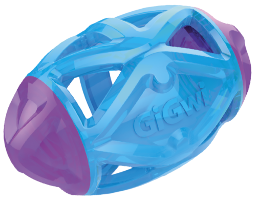 Игрушка для собак GiGwi "Edge Flash" регби-мяч светящийся голубой фото 2