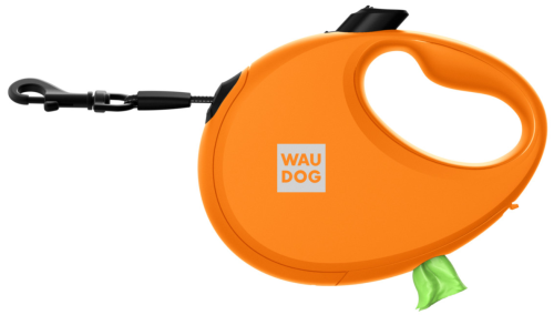 Поводок-рулетка для собак WAUDOG R-leash с контейнером для пакетов, светоотражающая лента, размер S, оранжевый. фото 2