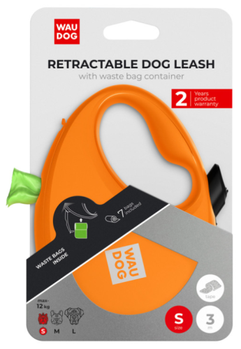 Поводок-рулетка для собак WAUDOG R-leash с контейнером для пакетов, светоотражающая лента, размер S, оранжевый. фото 6