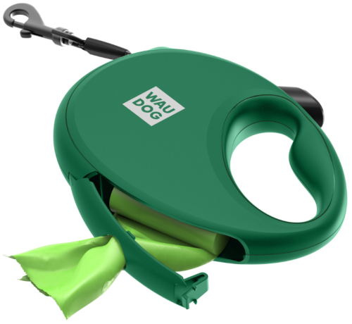 Поводок-рулетка для собак WAUDOG R-leash с контейнером для пакетов, светоотражающая лента, размер S, зелёный фото 5