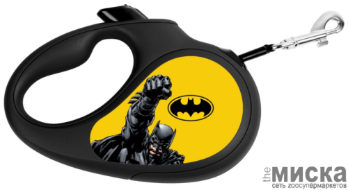 Поводок-рулетка для собак WAUDOG с рисунком "Бэтмен Жёлтый", размер L, чёрный