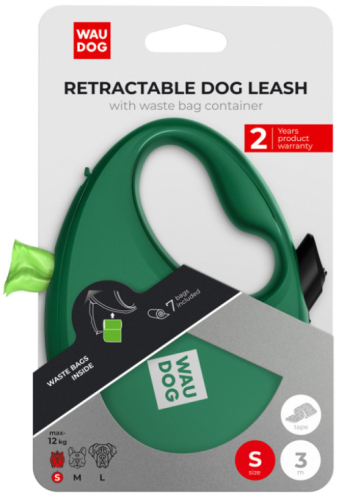 Поводок-рулетка для собак WAUDOG R-leash с контейнером для пакетов, светоотражающая лента, размер S, зелёный фото 6