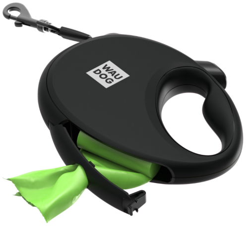 Поводок-рулетка для собак WAUDOG R-leash с контейнером для пакетов, светоотражающая лента, размер L, чёрный фото 5