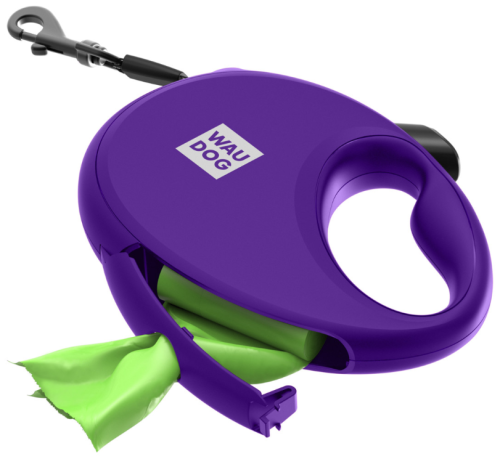 Поводок-рулетка для собак WAUDOG R-leash с контейнером для пакетов, светоотражающая лента, размер L, фиолетовый фото 5