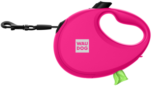 Поводок-рулетка для собак WAUDOG R-leash с контейнером для пакетов, светоотражающая лента, размер S, розовый фото 2