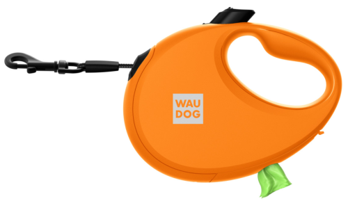 Поводок-рулетка для собак WAUDOG R-leash с контейнером для пакетов, светоотражающая лента, размер M, оранжевый. фото 2