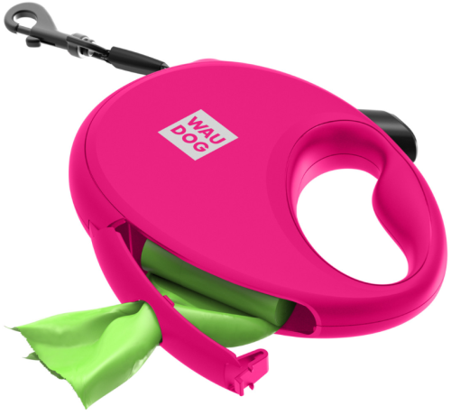 Поводок-рулетка для собак WAUDOG R-leash с контейнером для пакетов, светоотражающая лента, размер S, розовый фото 5