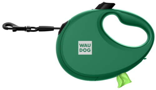 Поводок-рулетка для собак WAUDOG R-leash с контейнером для пакетов, светоотражающая лента, размер S, зелёный фото 2