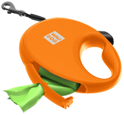 Поводок-рулетка для собак WAUDOG R-leash с контейнером для пакетов, светоотражающая лента, размер M, оранжевый. фото 5