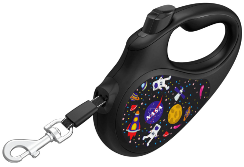 Поводок-рулетка для собак WAUDOG с рисунком "NASA", размер S, чёрный фото 2
