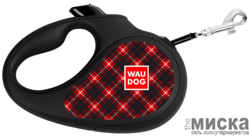Поводок-рулетка для собак WAUDOG с рисунком "Шотландка", размер XS, чёрный