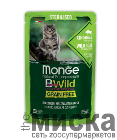 MONGE CAT BWILD GRAIN FREE Паучи беззерновые из мяса кабана с овощами для стерилизованных кошек