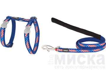 Red Dingo Шлея с поводком для кошек 12мм Horizontal Stripes синий (CH-HO-DB-12)