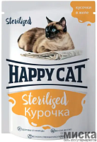 Влажный корм для стерилизованных кошек Happy Cat с курицей в желе 85 гр