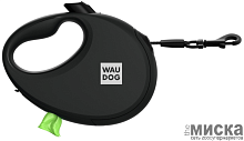 Поводок-рулетка для собак WAUDOG R-leash с контейнером для пакетов, светоотражающая лента, размер L, чёрный