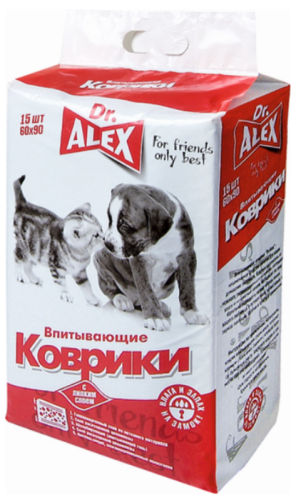 Пелёнки впитывающие для собак Dr. ALEX размер 60х90 см, 15 шт.