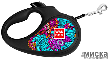 Поводок-рулетка для собак WAUDOG с рисунком "Лето", размер S, чёрный