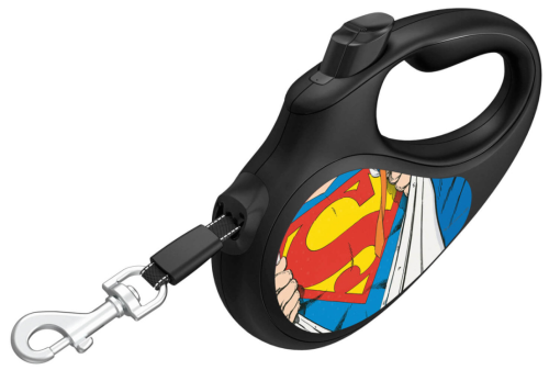 Поводок-рулетка для собак WAUDOG с рисунком "Супермен Герой", размер M, чёрный фото 2