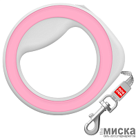 Поводок-рулетка для собак WAUDOG R-leash, круглая, размер XS-M, светоотражающая лента, розовый
