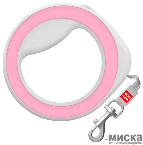 Поводок-рулетка для собак WAUDOG R-leash, круглая, размер XS-M, светоотражающая лента, розовый