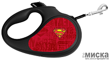 Поводок-рулетка для собак WAUDOG с рисунком "Супермен Лого Красный", размер XS, чёрный