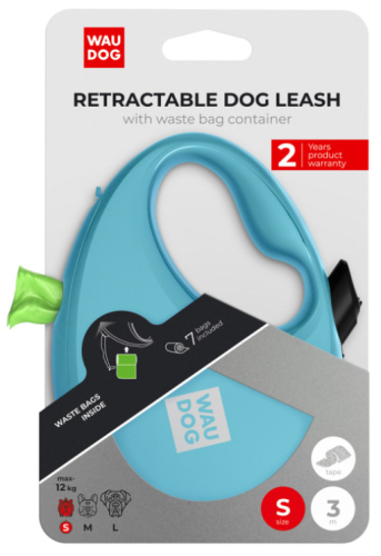 Поводок-рулетка для собак WAUDOG R-leash с контейнером для пакетов, светоотражающая лента, размер S, голубой фото 6