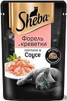 Влажный корм для кошек Sheba Ломтики в соусе с форелью и креветками, 75г