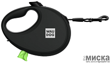 Поводок-рулетка для собак WAUDOG R-leash с контейнером для пакетов, светоотражающая лента, размер S, чёрный