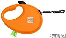 Поводок-рулетка для собак WAUDOG R-leash с контейнером для пакетов, светоотражающая лента, размер M, оранжевый.