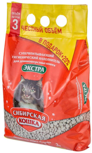 Наполнитель супервпитывающий Сибирская Кошка «ЭКСТРА» для длинношерстных кошек 3 л фото 2