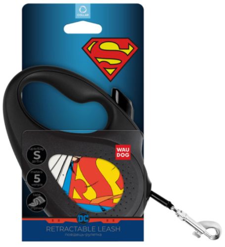 Поводок-рулетка для собак WAUDOG с рисунком "Супермен Герой", размер S, чёрный фото 3