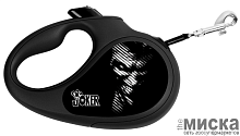 Поводок-рулетка для собак WAUDOG с рисунком "Джокер чёрный", размер M, чёрный