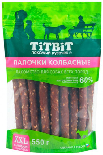 Лакомства для собак TitBit "Палочки колбасные" упаковка XXL, 550 гр