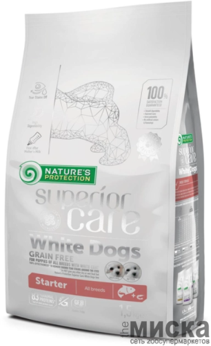 Сухой корм для щенков с белой шерстью Nature's Protection Superior Care Starter All Breeds с лососем 1.5 кг