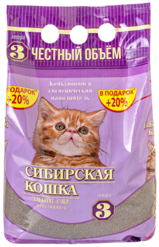 Наполнитель комкующийся Сибирская Кошка "СУПЕР" для котят 3 л