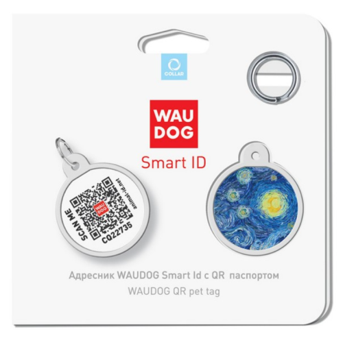 Адресник Waudog Smart ID c QR-паспортом для собак и котов, металл, рисунок "Водяные лилии", круг, 30 мм фото 4