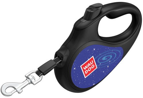 Поводок-рулетка для собак WAUDOG с рисунком "Космос. Ракета", светоотражающая лента, размер M, чёрный фото 3