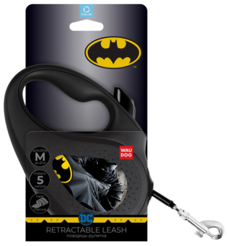 Поводок-рулетка для собак WAUDOG с рисунком "Бэтмен Чёрный", размер M, чёрный фото 3