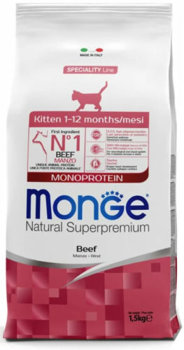 Сухой корм для котят от 1 до 12 месяцев Monge Superpremium Kitten с говядиной 1.5 кг фото 2