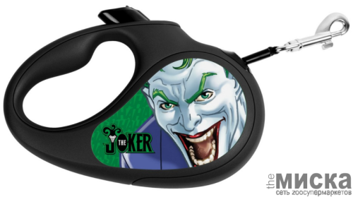 Поводок-рулетка для собак WAUDOG с рисунком "Джокер зелёный", размер L, чёрный