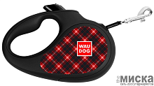 Поводок-рулетка для собак WAUDOG с рисунком "Шотландка", размер M, чёрный