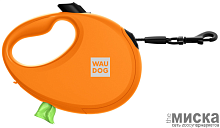 Поводок-рулетка для собак WAUDOG R-leash с контейнером для пакетов, светоотражающая лента, размер S, оранжевый.