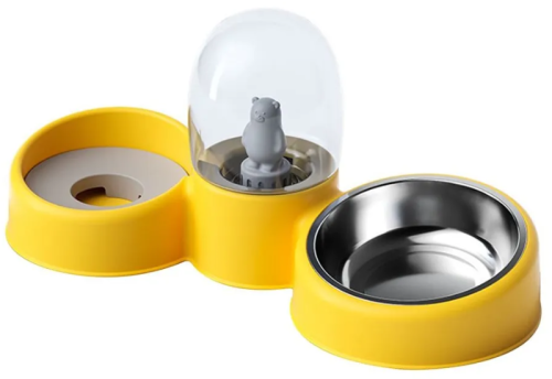 Миска для кошек и собак АРТ 260 двойная с поилкой, жёлтый фото 3