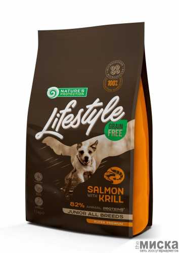 Корм для собак NATURE'S PROTECTION Lifestyle Grain Free Salmon with Krill Junior All Breeds беззерновой корм для щенков всех пород