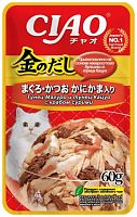 INABA Ciao Kinnodashi Тунец Магуро и тунец Кацуо с крабом сурими 60г